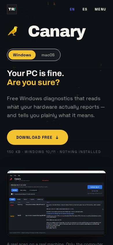 Canary , the live page on a phone