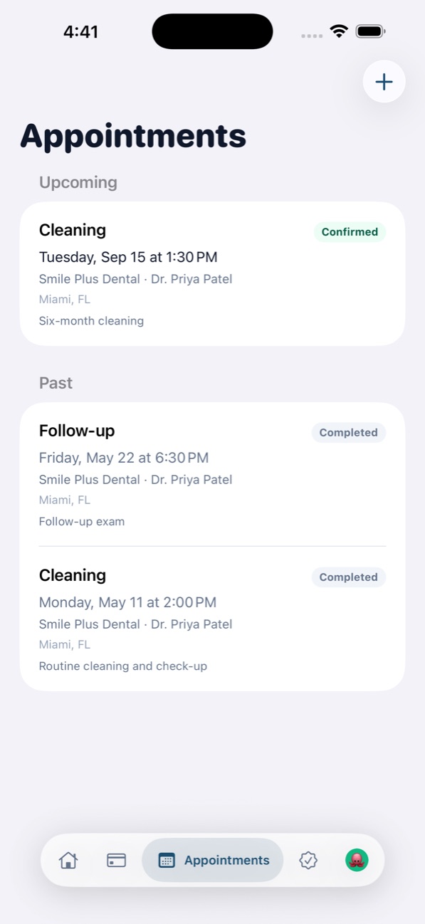 Appointments: upcoming and past