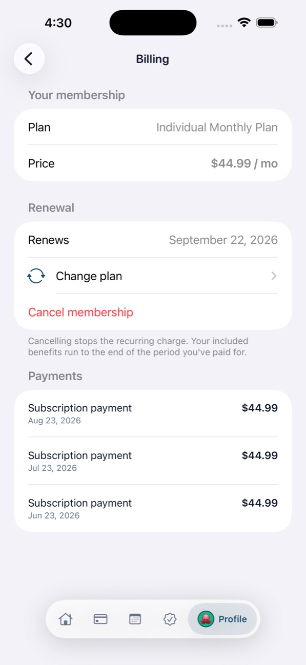 Billing: plan, renewal and payments