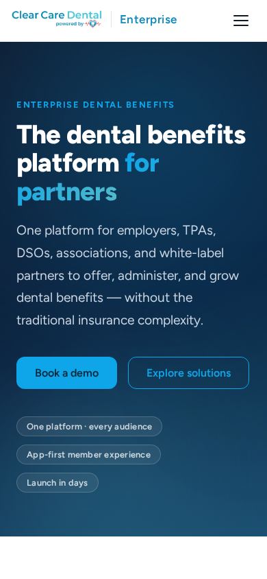 Clear Care Enterprise — the live site on a phone