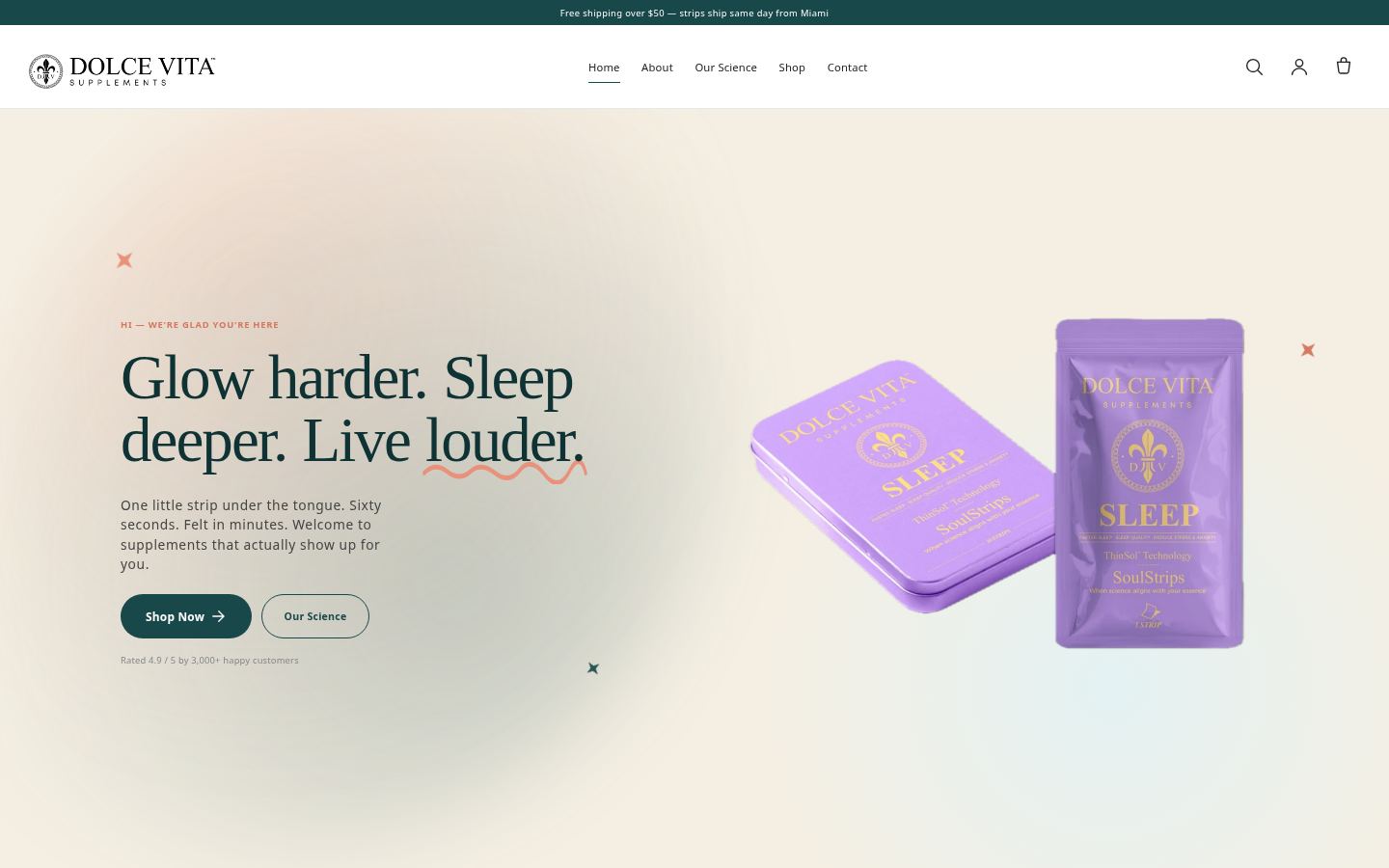 Dolce Vita Supplements — the live store at desktop width