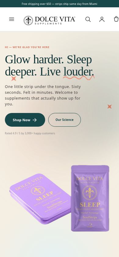 Dolce Vita Supplements — the live store on a phone