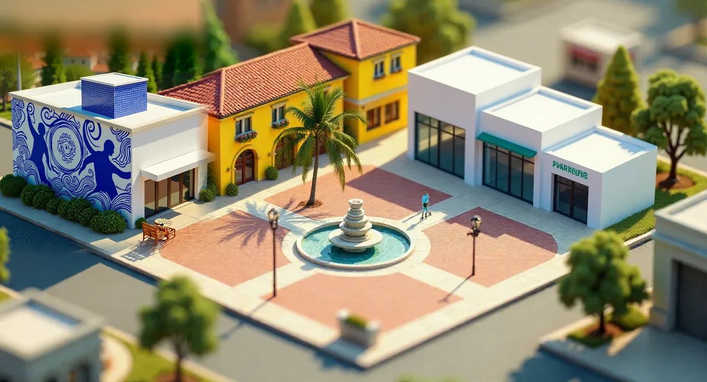 The agent town's main square, one building per company