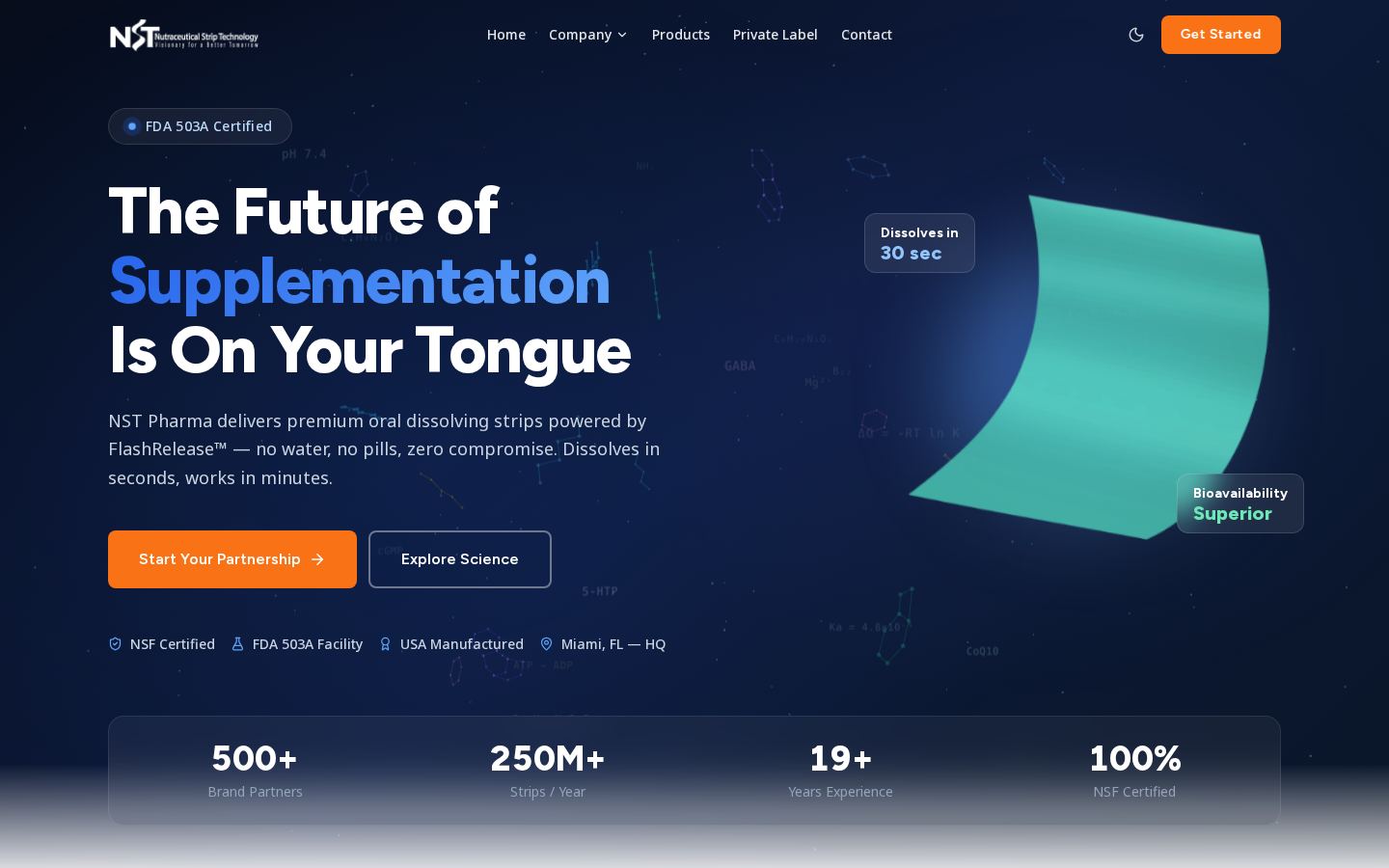 NST Pharma — the live site at desktop width
