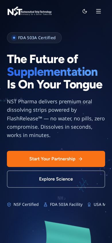 NST Pharma — the live site on a phone