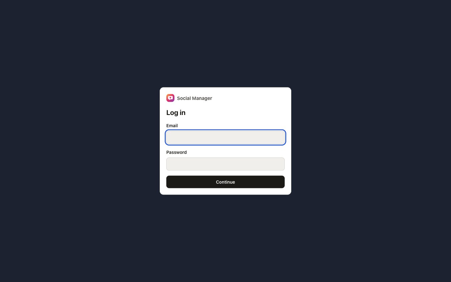 Social Manager sign-in page