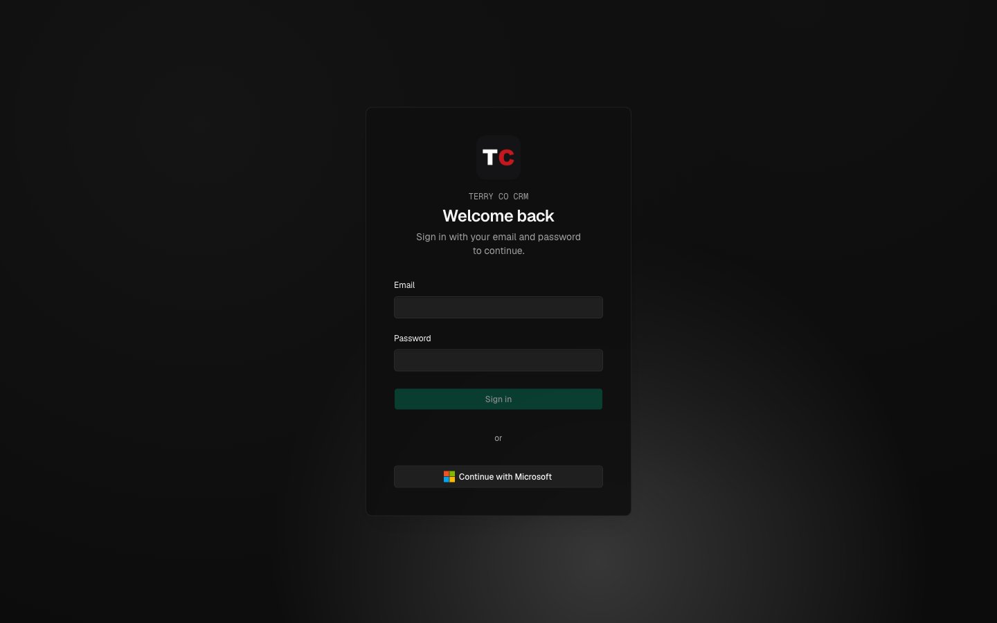 Terry Co CRM sign-in page