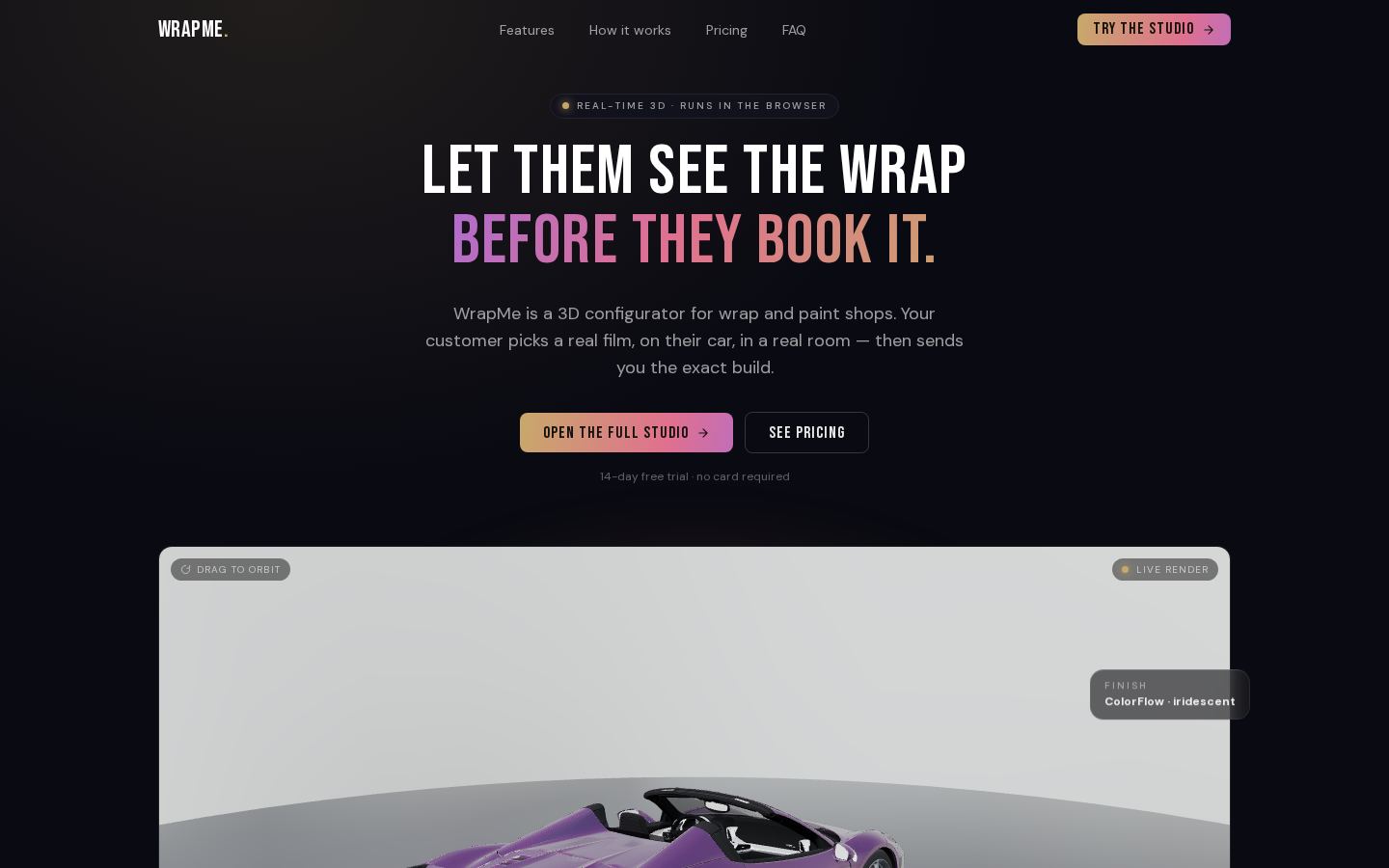 WrapMe — the live site at desktop width